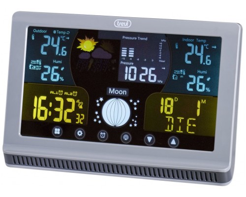 ESTACIÓN METEOROLÓGICA TREVI CON SENSOR EXTERNO Y CONTROLES TÁCTILES ME 3P70 RC