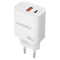 NANOCABLE CARGADOR USB-C/PD + USB-A/QC 20W BLANCO