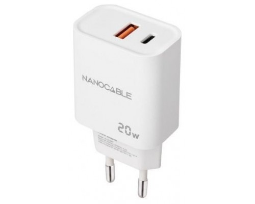 NANOCABLE CARGADOR USB-C/PD + USB-A/QC 20W BLANCO