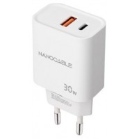 CARGADOR USB-C/PD + USB-A/QC 30W BLANCO NANOCABLE