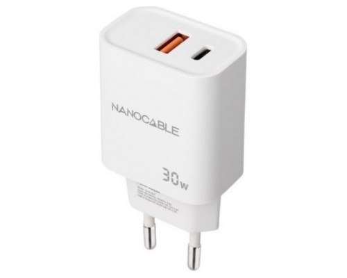 CARGADOR USB-C/PD + USB-A/QC 30W BLANCO NANOCABLE