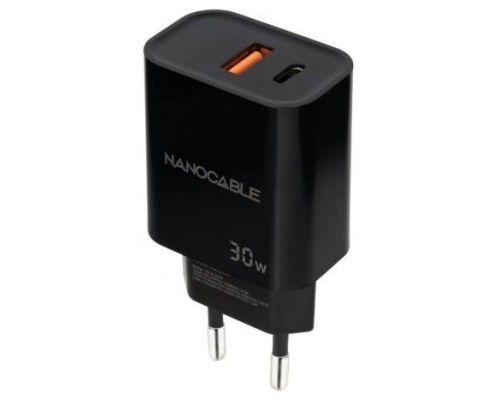 CARGADOR USB-C/PD + USB-A/QC 30W NEGRO NANOCABLE