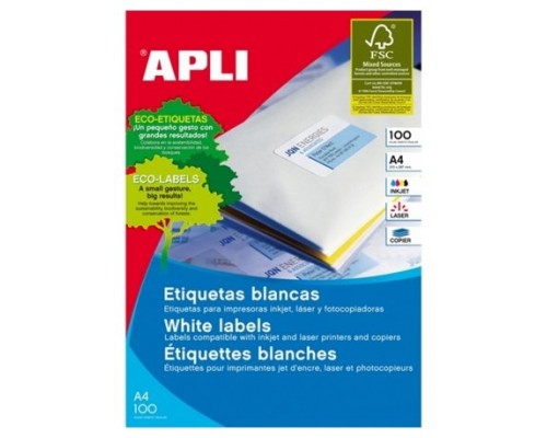 CAJA 100 HOJAS ETIQUETA BLANCA ILC 210X297 1281 APLI (Espera 4 dias)