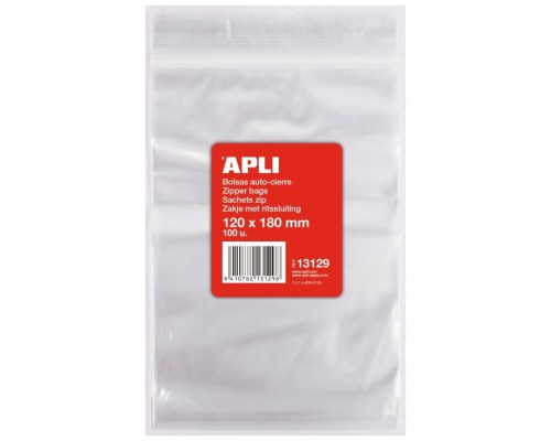 Apli Pack de 100 Bolsas de Auto Cierre 120 x 180 mm -