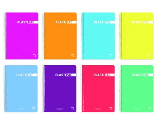 CUADERNO SERIE PLASTIPAC 90 GRS. TAPA POLIPROPILENO 4º (155X215MM.) 80 HOJAS CUADRÍCULA 4X4 CON MARGEN SURTIDO PACSA 16409 (MIN5) (Espera 4 dias)