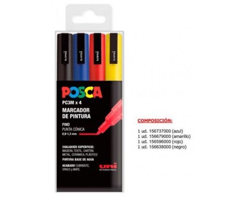 ESTUCHE 4 UDS. PC-3M BASIC POSCA UNIBALL 182634672 (Espera 4 dias)