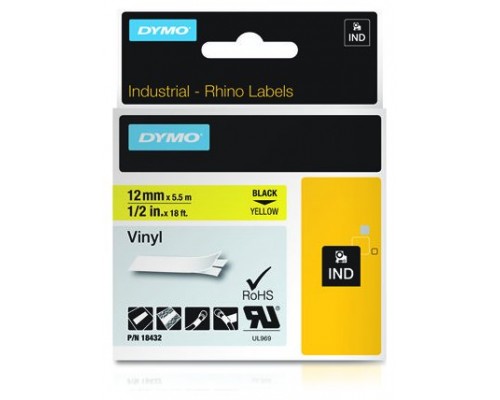 CINTA ROTULADORA RHINOPRO VINILO 12MMX5.5M NEGRO/AMARILLO DYMO 18432 (Espera 4 dias)