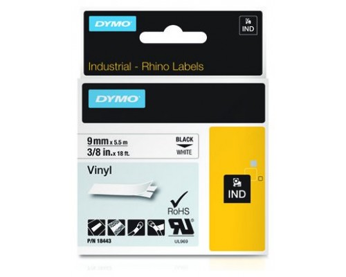 CINTA ROTULADORA RHINOPRO VINILO BLANCO 9MM.X5,5M. DYMO 18443 (Espera 4 dias)