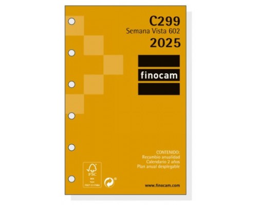 RECAMBIO ANUAL 2025 C299 CLASSIC602 73X114MM SEMANA VISTA HORIZONTAL FINOCAM 201240025 (Espera 4 dias)