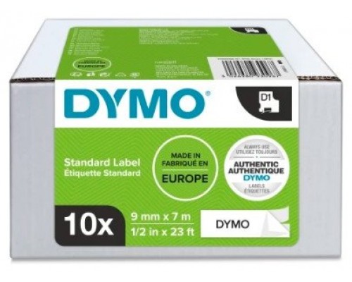 DYMO Cinta LM D1 Multipack 9mmx7m  VALUE PACK (S0720680 10 rollos) Negro/blanco