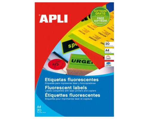 PACK 20 HOJAS (20UD.)ETIQUETAS VERDE FLUORESCENTE PERMANENTES 210,0 X 297,0 MM APLI 2881 (Espera 4 dias)