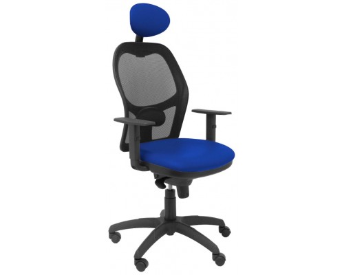 PIQUERAS Y CRESPO Silla Jorquera malla negra asiento similpiel azul con cabecero fijo