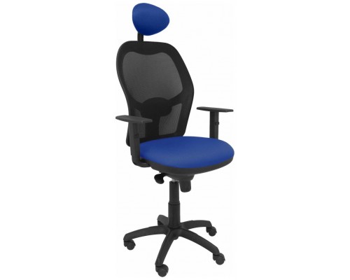 PIQUERAS Y CRESPO Silla Jorquera malla negra asiento bali azul con cabecero fijo