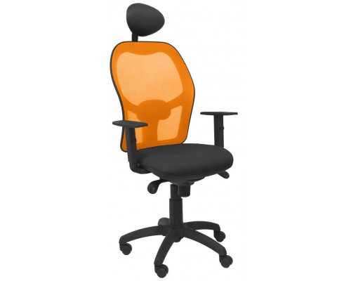PIQUERAS Y CRESPO Silla Jorquera malla naranja asiento bali negro con cabecero fijo