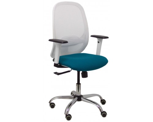 PIQUERAS Y CRESPO Silla Cilanco blanca malla blanca asiento bali verde petroleo brazo regulable base cromada ruedas de parque