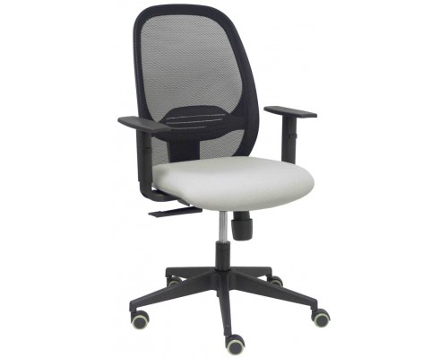 PIQUERAS Y CRESPO Silla Cilanco negra malla negra asiento bali gris claro brazo regulable.