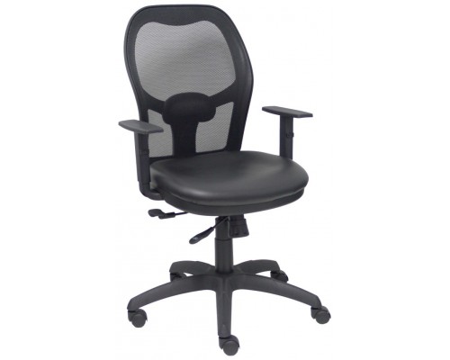 PIQUERAS Y CRESPO Silla Jorquera traslack malla negra asiento similpiel negro brazos regulables