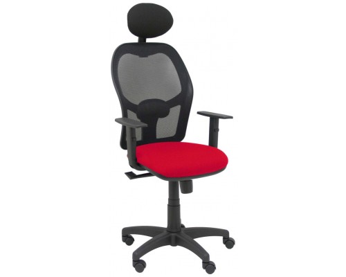 PIQUERAS Y CRESPO Silla Alocen malla negra asiento bali rojo brazos regulables cabecero fijo.