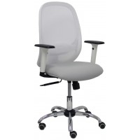 PIQUERAS Y CRESPO Silla Cilanco blanca malla blanca asiento bali gris claro brazo regulable base cromada ruedas parque