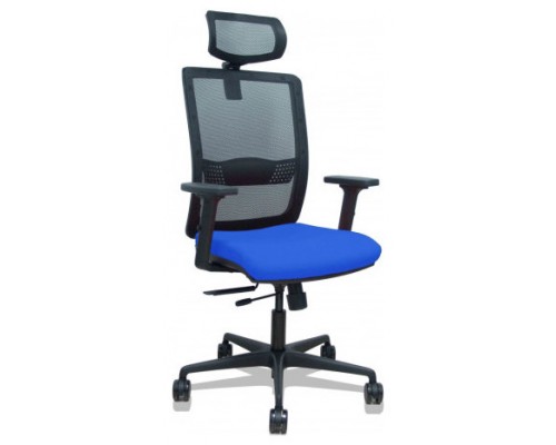 PIQUERAS Y CRESPO Silla Haches traslack malla negra asiento bali azul brazos 2D ruedas 65mm cabecero regulable