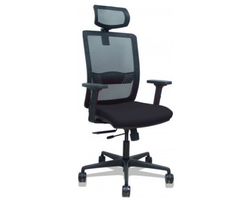 PIQUERAS Y CRESPO Silla Haches traslack malla negra asiento bali negro brazos 2D ruedas 65mm cabecero regulable