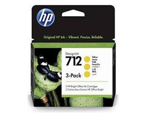 HP DesignJet T200/T600, 3 Pack Cartuchos Amarillo 712