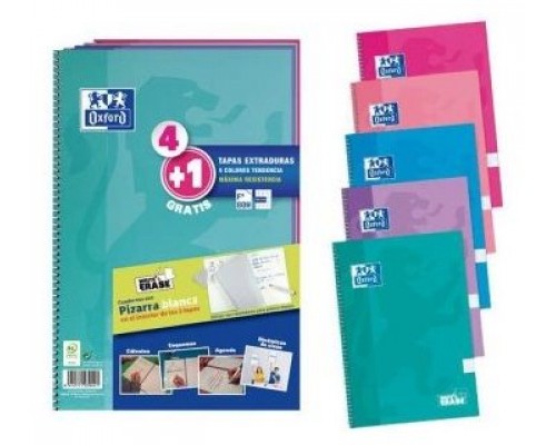 PACK 4+1 CUADERNO ESPIRAL CLASSIC W-E FOLIO 80 HOJAS 4X4 CON MARGEN COLORES TENDENCIA OXFORD 400122766 (Espera 4 dias)