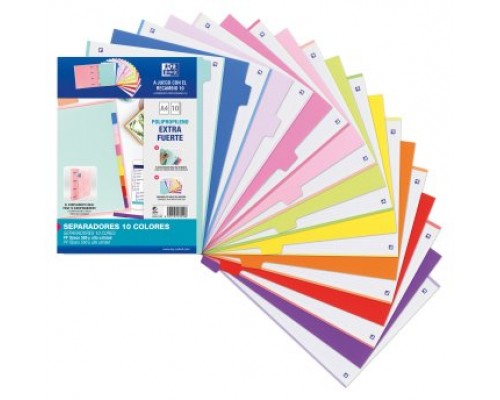 KIT SEPARADORES PP 500 MICRAS A4 10 POSICIONES COLORES PASTEL Y VIVOS OXFORD 400159038 (Espera 4 dias)