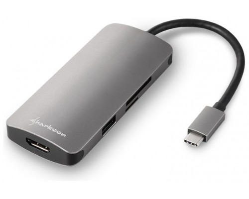 HUB USB SHARKOON 3X3.0 TYPE C + HDMI  ALUMINIO GRIS OSCURO