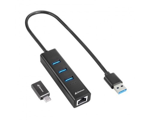 HUB USB SHARKOON 3X3.2 GEN 1 + RJ45  ALUMINIO NEGRO