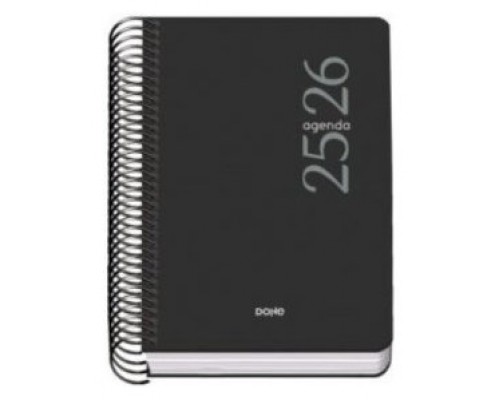 AGENDA ESCOLAR 2025-2026 TAMAÑO A6 TAPA CARTON FORRADO DÍA PÁGINA MODELO ESENCIAL BASIC NEGRO DOHE 52079 (Espera 4 dias)