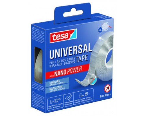 CINTA ADHESIVA DOBLE CARA NANO UNIVERSAL POWER 5KG 3 METROS x 30 MM TESA 55810-00002-00 (Espera 4 dias)