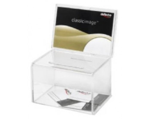 CAJA PARA SUGERENCIAS O PROPINAS SIN LLAVE CON EXPOSITOR 16,5X11 CM TRANSPARENTE DEFLECTO 592901 (Espera 4 dias)