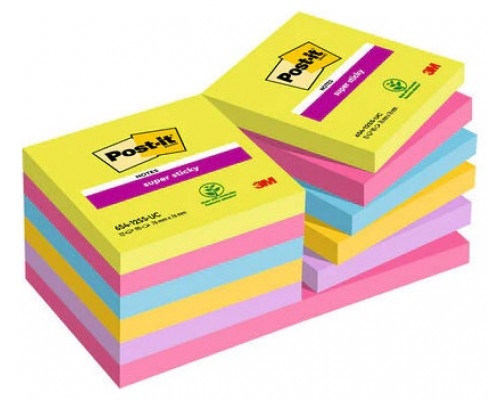 PACK 12 BLOCS 90 HOJAS NOTAS ADHESIVAS 76X76MM SUPER STICKY COLORES SURTIDOS ULTRA 654-12SSUC POST-IT 7100290156 (Espera 4 dias)