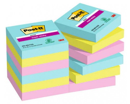 PACK 12 BLOCS 90 HOJAS NOTAS ADHESIVAS 47,6X47,6MM SUPER STICKY COLECCIÓN COSMIC CAJA CARTÓN 622-12SS-COS POST-IT 7100290180 (Espera 4 dias)