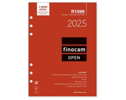 RECAMBIO ANUAL 2025 R1099 OPEN1000 155X215MM SEMANA VISTA VERTICAL FINOCAM 711520025 (Espera 4 dias)