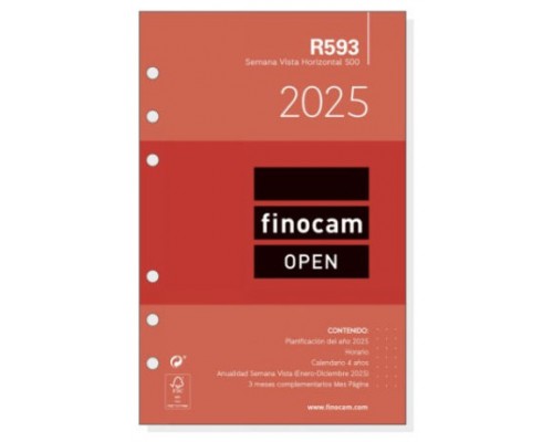 RECAMBIO ANUAL 2025 R593 OPEN500 117X181MM SEMANA VISTA HORIZONTAL FINOCAM 711580025 (Espera 4 dias)