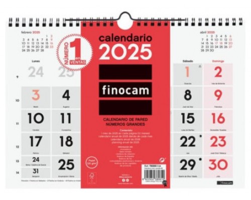 CALENDARIO 2025 NEUTRO PARED NUMEROS GRANDES M 300X210MM FINOCAM 780000025 (Espera 4 dias)