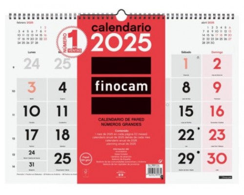 CALENDARIO 2025 NEUTRO PARED NUMEROS GRANDES L 430X310MM FINOCAM 780010025 (Espera 4 dias)