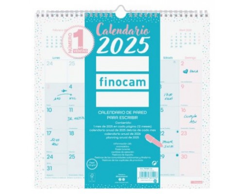 CALENDARIO 2025 PARED TRENDY CHIC ESCRIBIR 300X300MM TURQUESA FINOCAM 787005825 (Espera 4 dias)