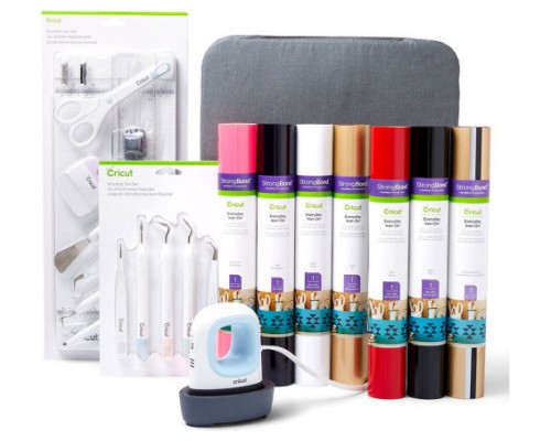 Cricut EasyPress Mini, Zen Blue + Everything Iron -On Bundle Azul, Blanco (Espera 4 dias)