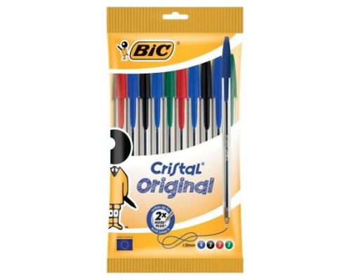 BOLSA 10 BOLIGRAFOS CRISTAL CON CUERPO TRANSPARENTE TRAZO 0,4MM. COLORES SURTIDOS BIC 830865 (Espera 4 dias)