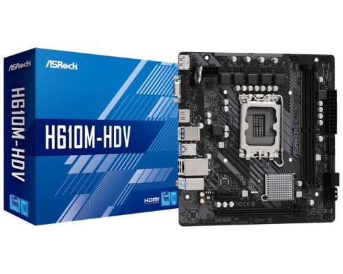 PLACA BASE ASROCK H610M-HDV 2xDDR4 HDMI, DP, VGA, SOCKET 1700, GEN 14, 13, 12 (Espera 4 dias)