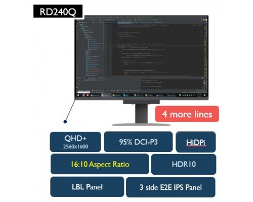 MONITOR PARA PROGRAMACION BENQ RD240Q  24.1" IPS WQXGA ,2560 X 1600, 95% P3, ANTIDESLUMBRAMIENTO, USB-C PD90W., 16:10 HDR10 (Espera 4 dias)