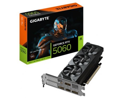 GIGABYTE GeForce RTX 5060 OC Low Profile 8G Tarjeta Gráfica - 8GB GDDR7, 128bit, PCI-E 5.0, 2512 MHz Frecuencia del núcleo, 3 x DisplayPort, 1 x HDMI, GV-N5060OC-8GL (Espera 4 dias)