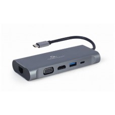 ADAPTADOR MULTIP GEMBIRD USBC 7EN1 HUB3.0,HDMI,VGA,PD,LECTOR TARJETAS,AUDIOGRIS