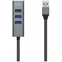 AISENS HUB USB 3.0 Aluminio, TIPO A/M-4XTIPO A/H, NEGRO, 30cm