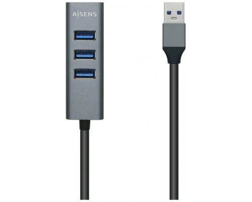 AISENS HUB USB 3.0 Aluminio, TIPO A/M-4XTIPO A/H, NEGRO, 30cm