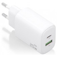 CARGADOR AISENS GAN 20W, 1XUSB-C PD3.0, 1XUSB-A QC3.0, BLANCO