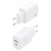 AISENS - CARGADOR GaN 30W, 1xUSB-C PD3.0 QC4.0, 1xUSB-A QC3.0, BLANCO